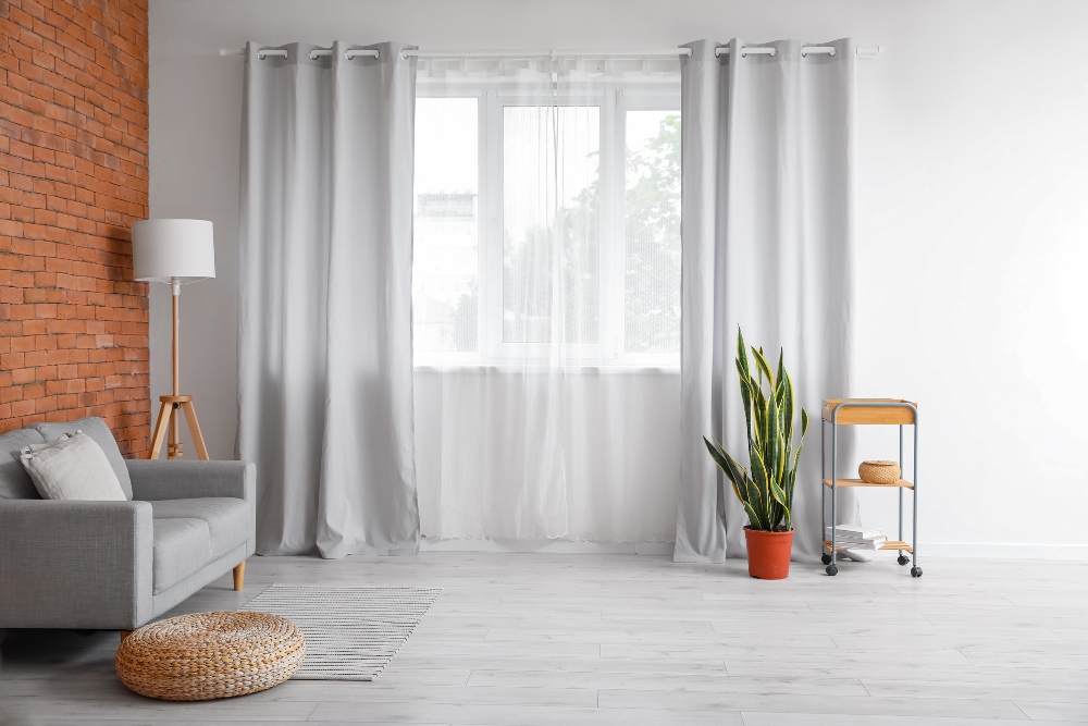 white and gray colored curtains